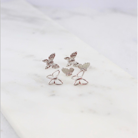 Cocoon set of 3 butterfly stud earrings - Picture 2 of 2